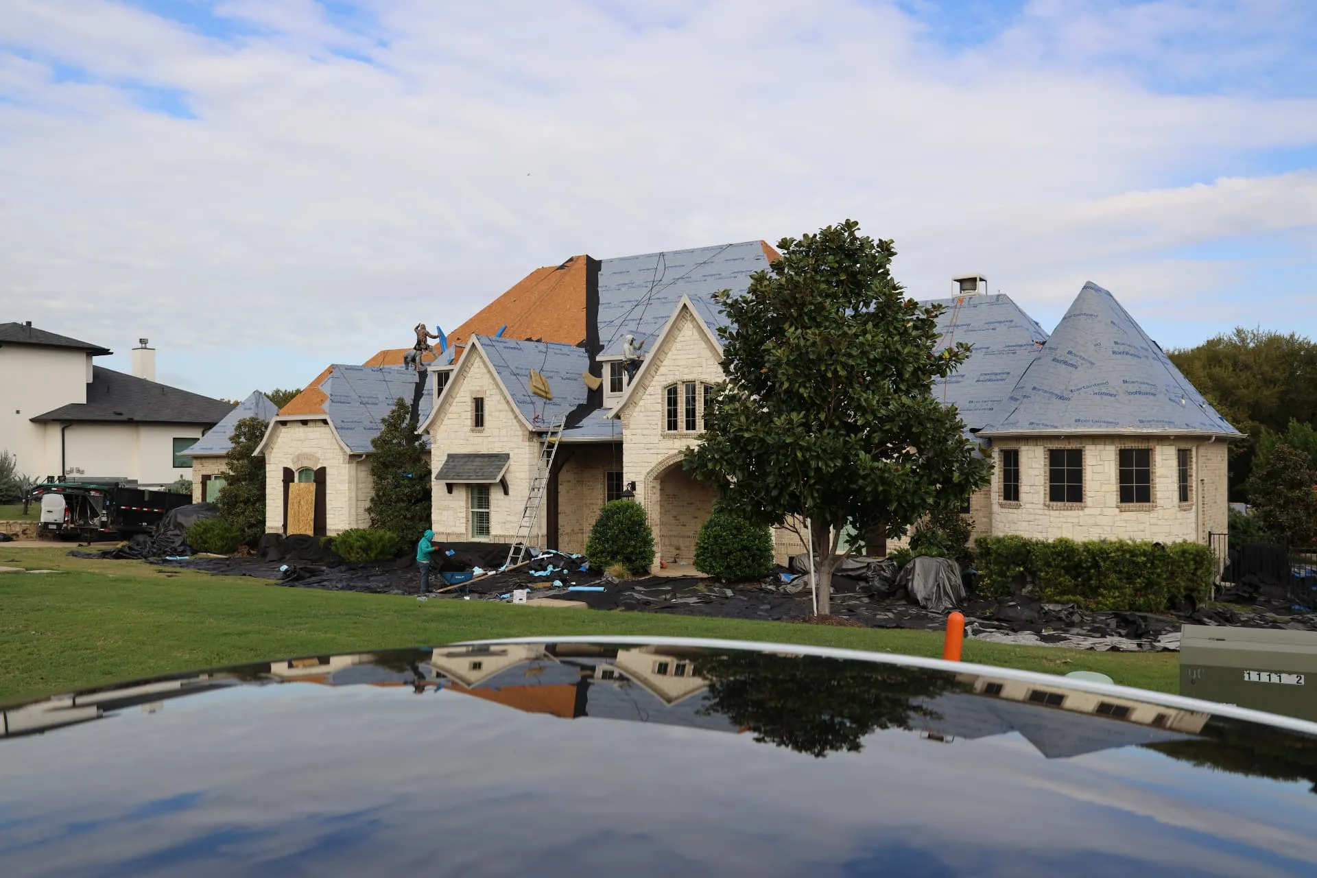 Prosper roof replacement viewed from the backyard pool