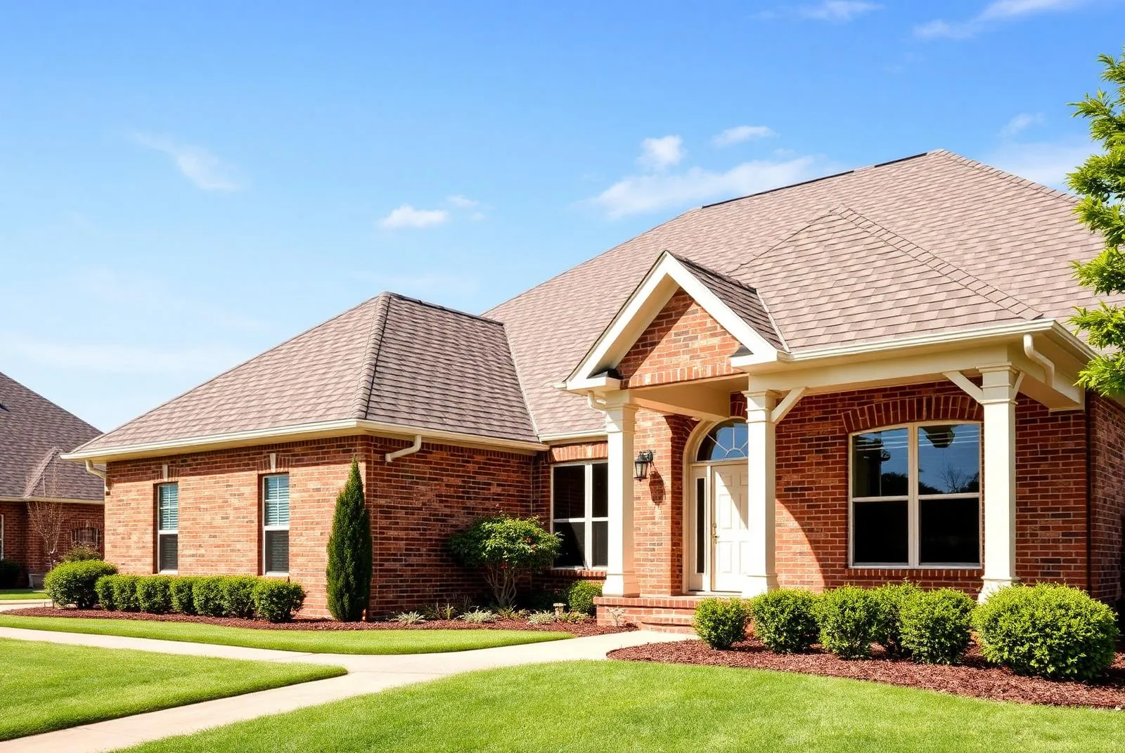 Allen, Texas home with a brick exterior and dimensional shingle roof