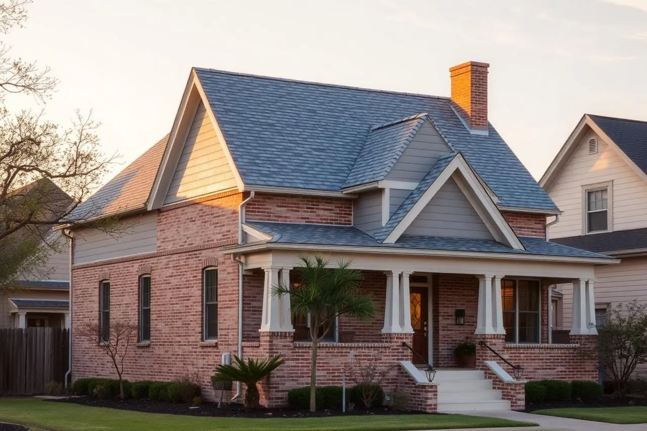 Denton Texas older craftsman home with steep gables and a gray shingle roof