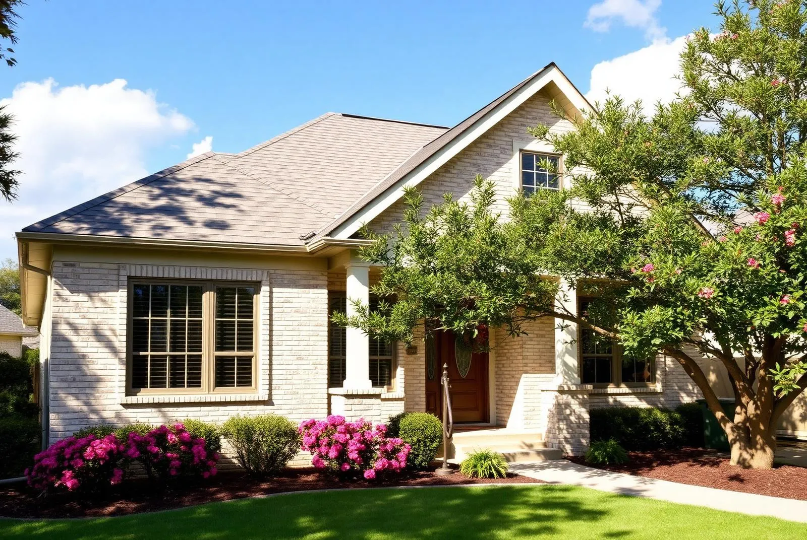 Grapevine, Texas home with mature landscaping and a shingle roof