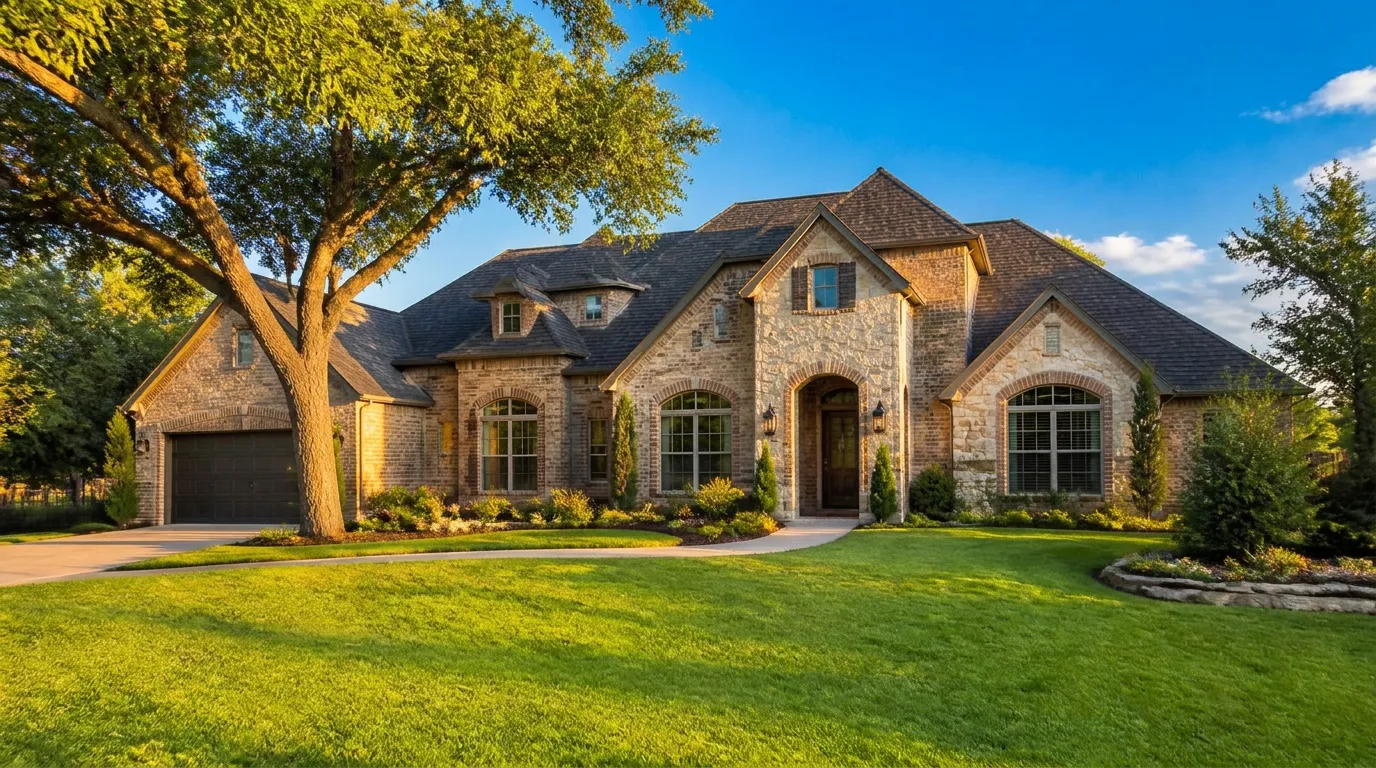 Seamless gutters integrated into the roof edge of a North Texas home